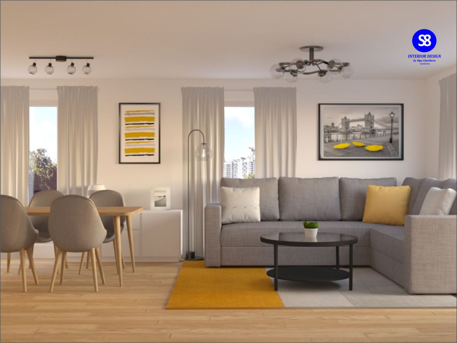 Гостиная совмещенная с кухней для семейной пары из Германии