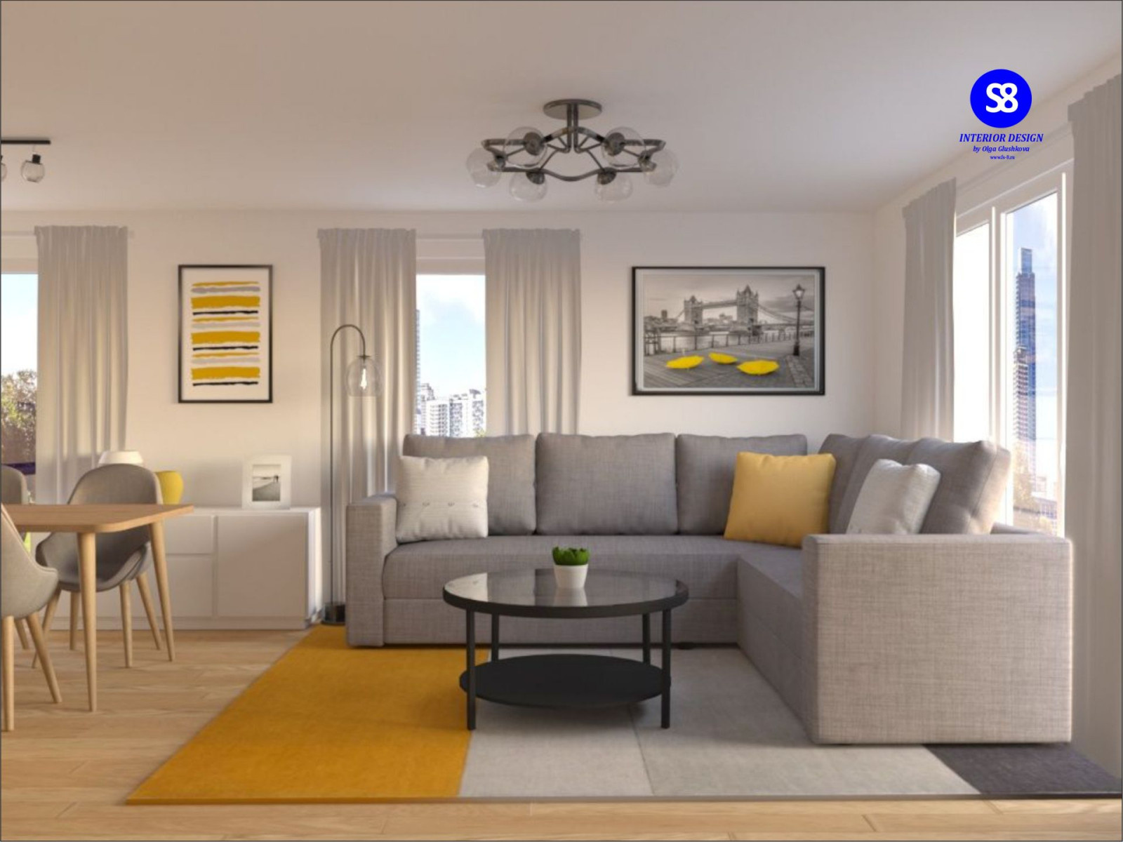 Гостиная совмещенная с кухней для семейной пары из Германии