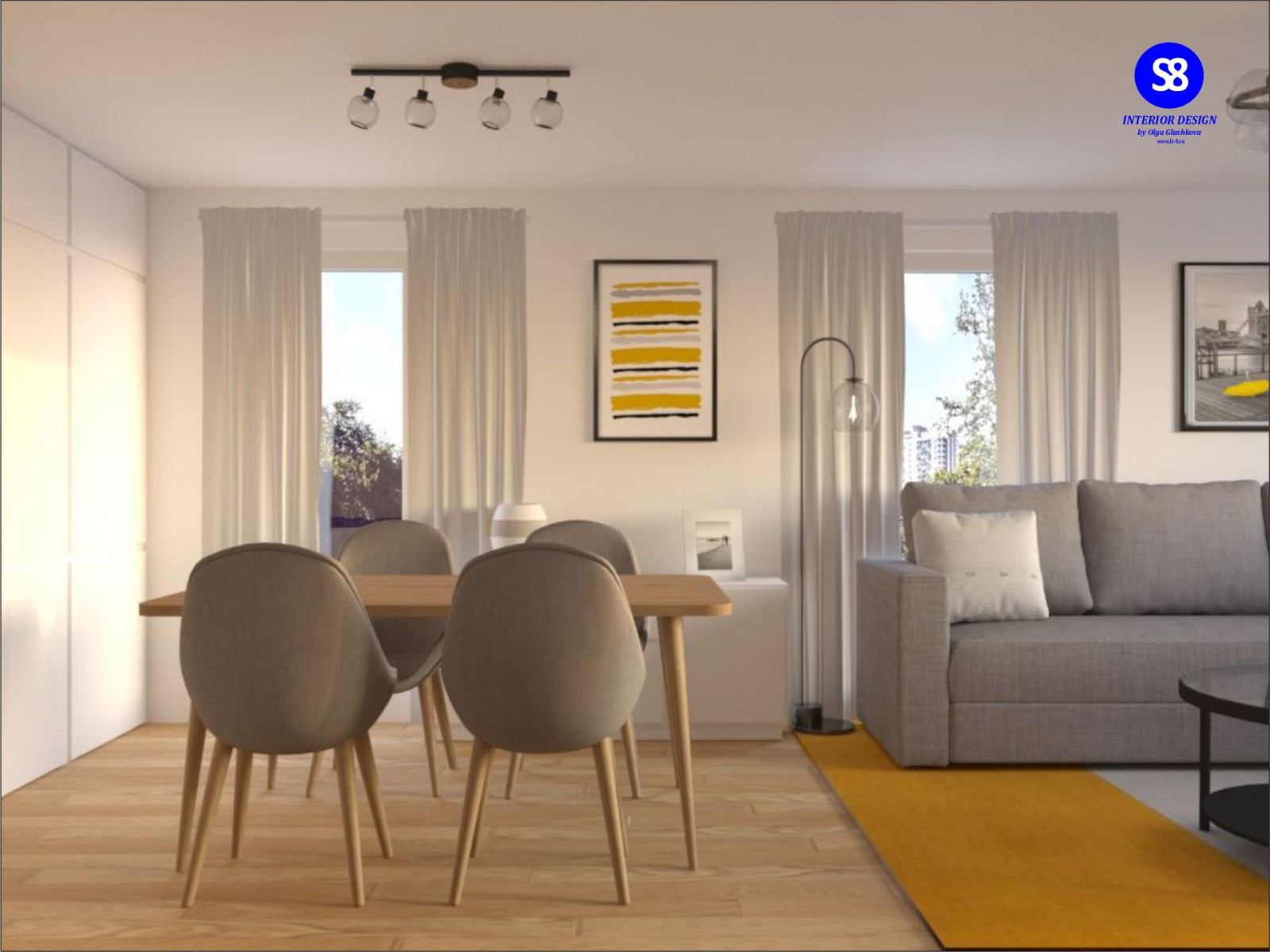 Обложка проекта: Гостиная совмещенная с кухней для семейной пары из Германии