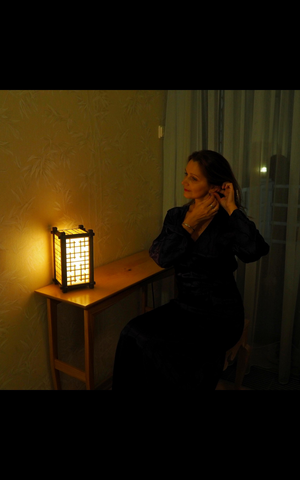 Japanese wooden table or floor lamp lantern