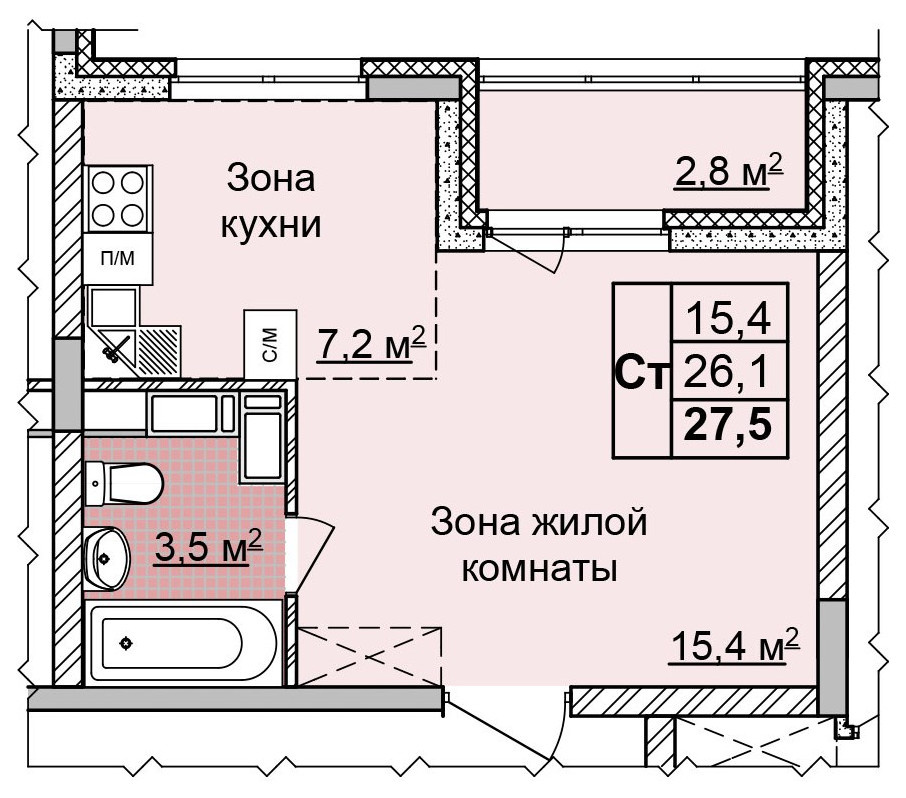 Студия  ЖК "Цветы 2"