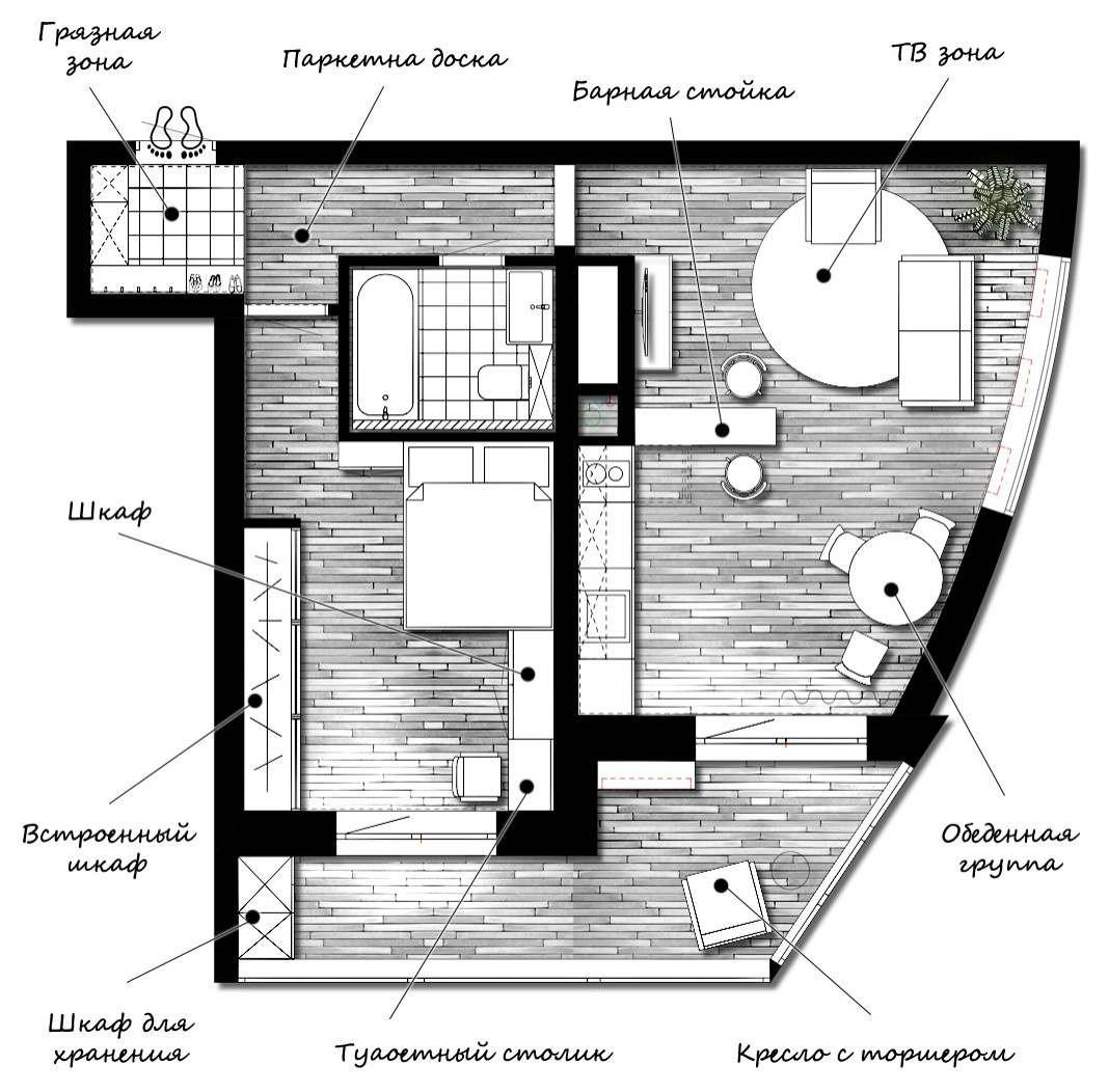 ПЛАНИРОВОЧНОЕ РЕШЕНИЕ однокомнатной квартиры, г. Краснодар