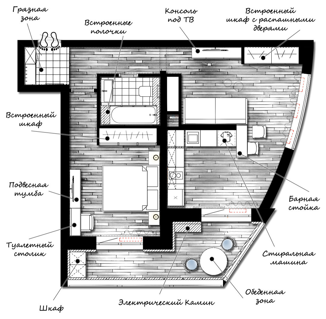 Обложка проекта: ПЛАНИРОВОЧНОЕ РЕШЕНИЕ для однокомнатной квартиры г. Краснодар ЖК Маршал