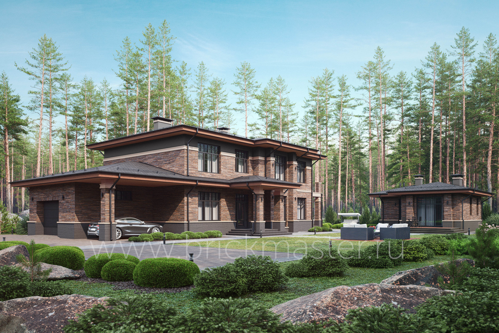 Кирпичный дом в стиле Райта в КП Репино Парк