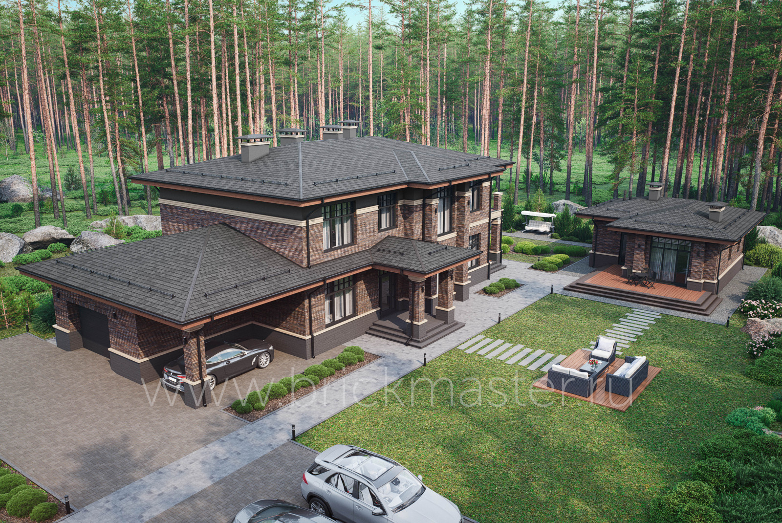 Кирпичный дом в стиле Райта в КП Репино Парк