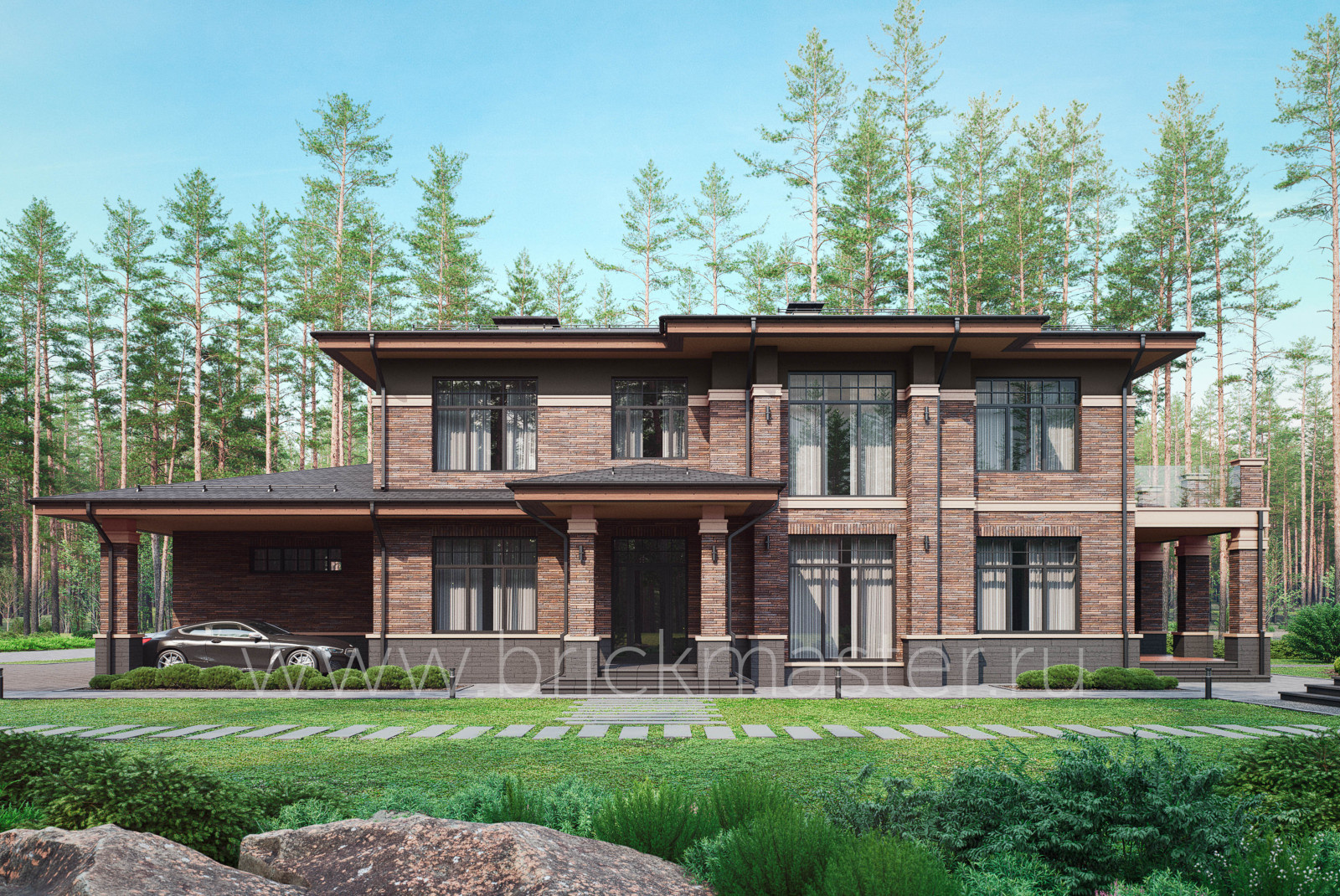 Кирпичный дом в стиле Райта в КП Репино Парк