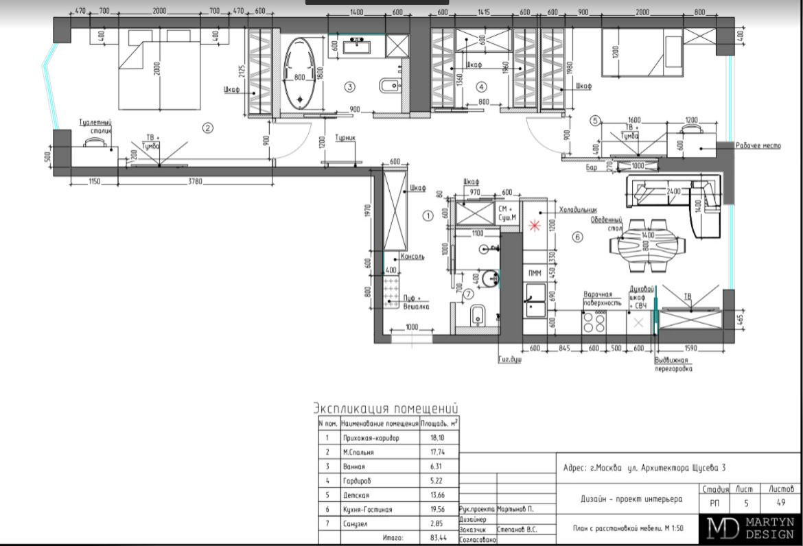 Трехкомнатная квартира в ЖК "Зиларт"