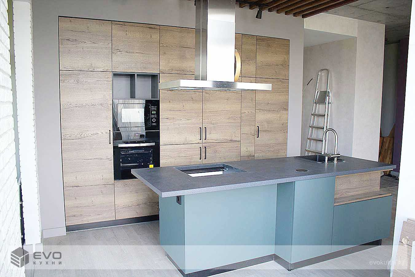 ПРЯМАЯ КУХНЯ МОДЕРН С ОСТРОВОМ ФЕНИКС ПЛАСТИК/МДФ РБ181106