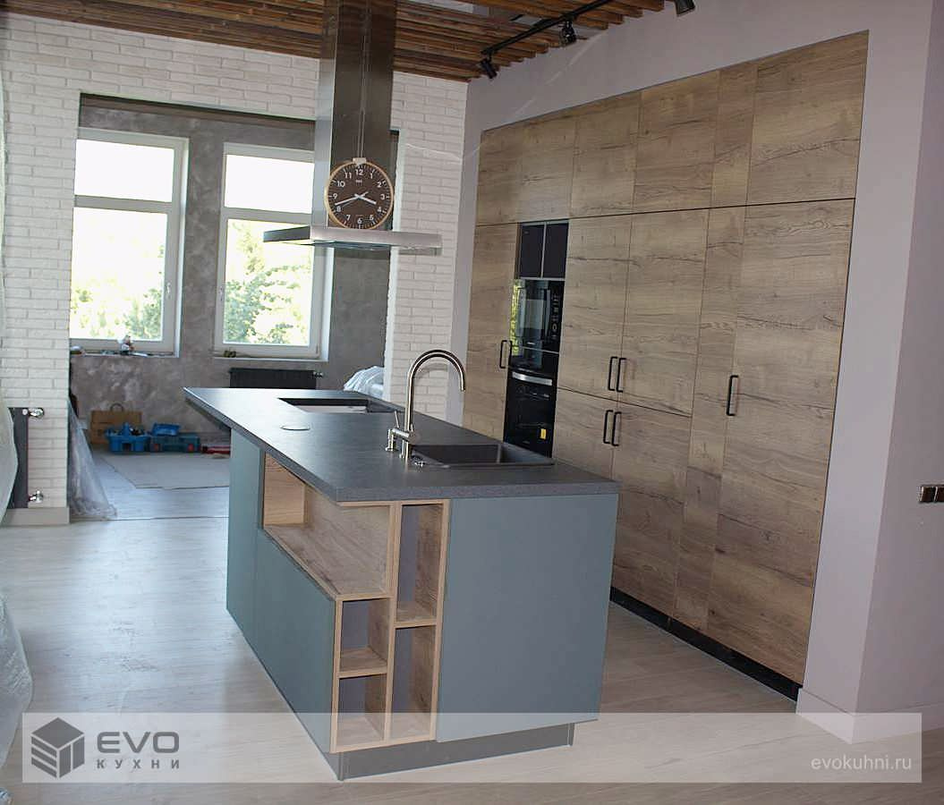 ПРЯМАЯ КУХНЯ МОДЕРН С ОСТРОВОМ ФЕНИКС ПЛАСТИК/МДФ РБ181106