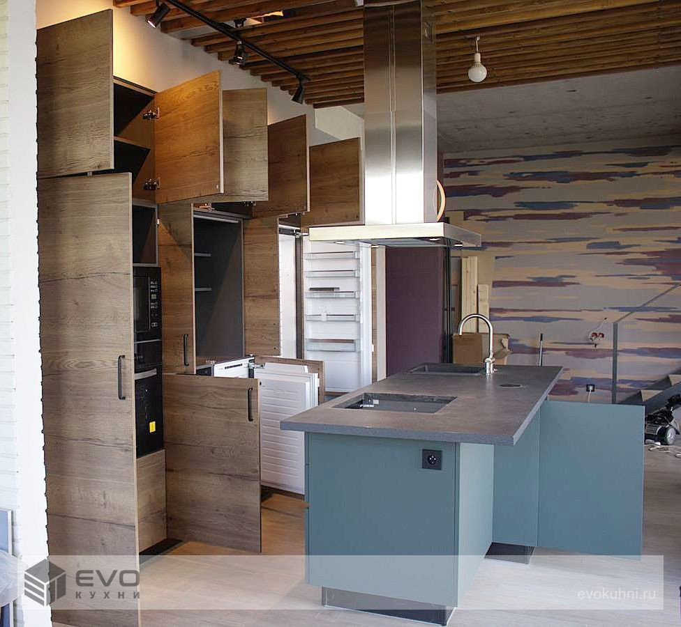 ПРЯМАЯ КУХНЯ МОДЕРН С ОСТРОВОМ ФЕНИКС ПЛАСТИК/МДФ РБ181106