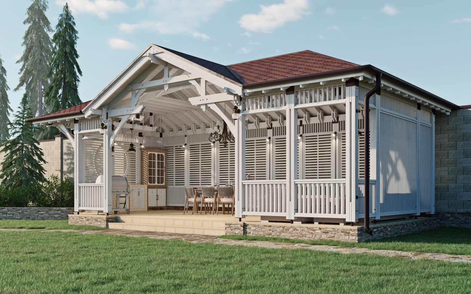 Открытая терраса. Фасад. 3D Визуализация.