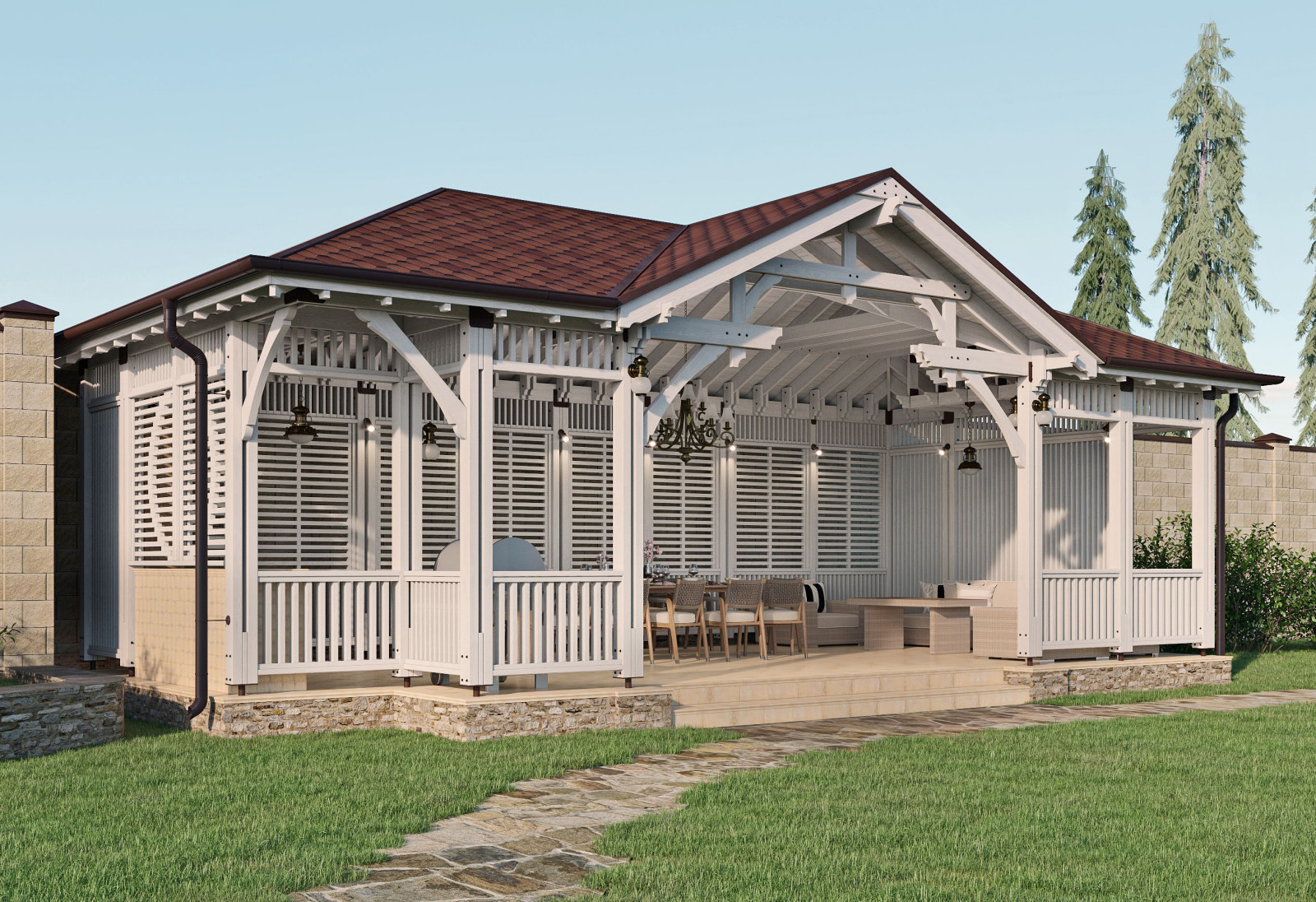 Открытая терраса. Фасад. 3D Визуализация.