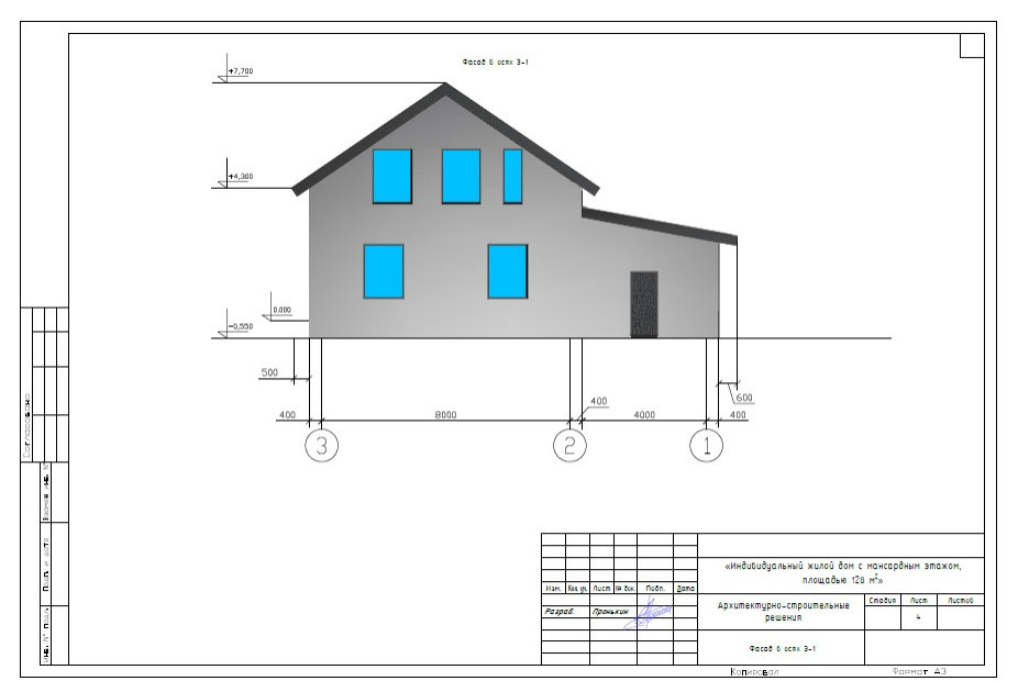 Индивидуальный жилой дом с мансардным этажом, площадью 128 м2