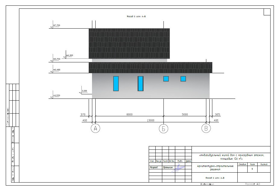 Индивидуальный жилой дом с мансардным этажом, площадью 128 м2