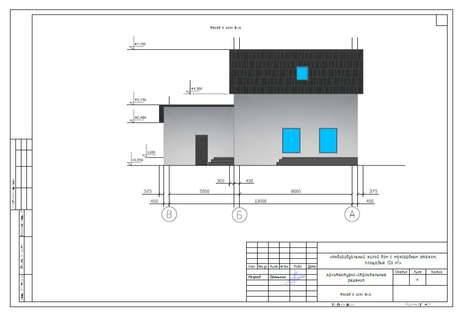 Индивидуальный жилой дом с мансардным этажом, площадью 128 м2