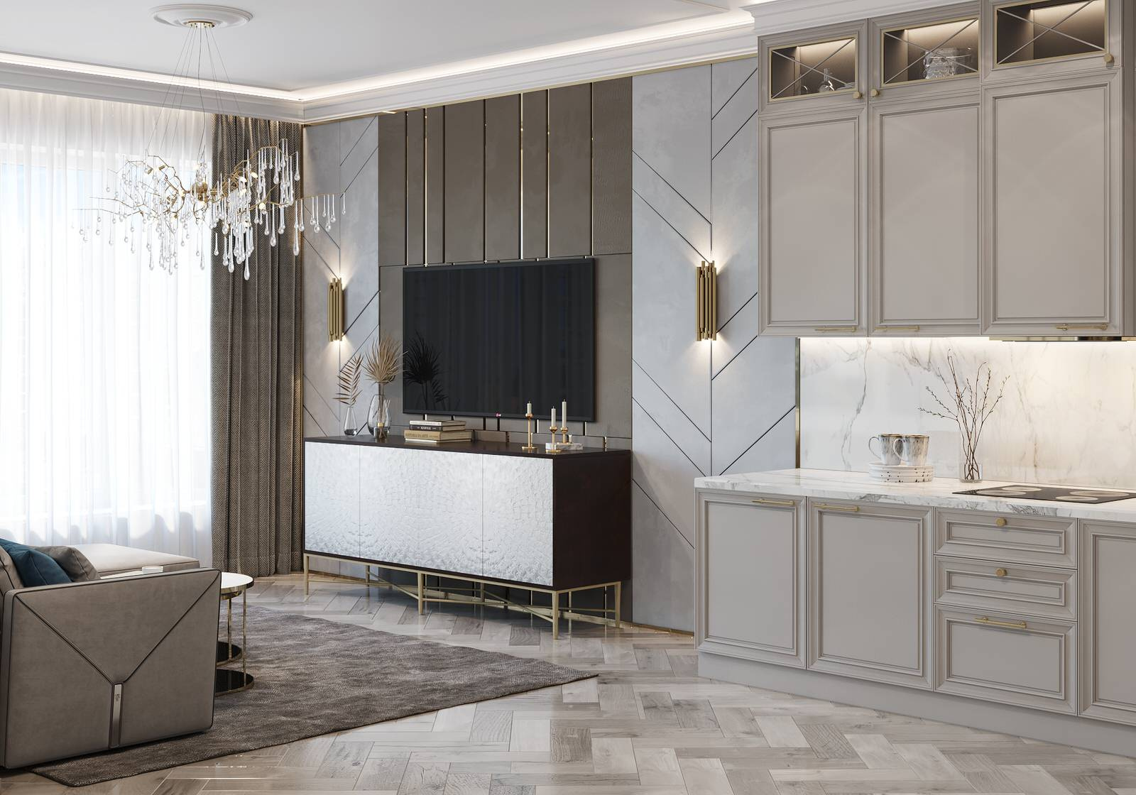 Кухня-гостиная в квартире 120 кв.м.