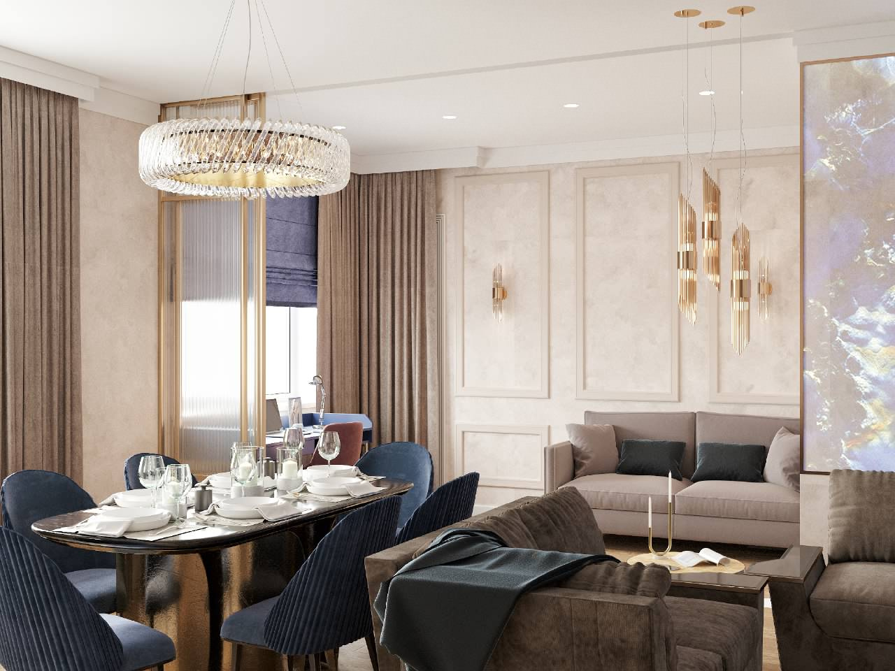 Трехкомнатная квартира площадью 120 м2. Современная классика.