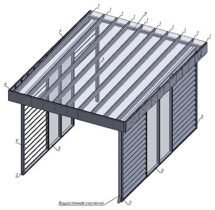 Навес Хайтек над авто с боковой зашивкой д.Вешки