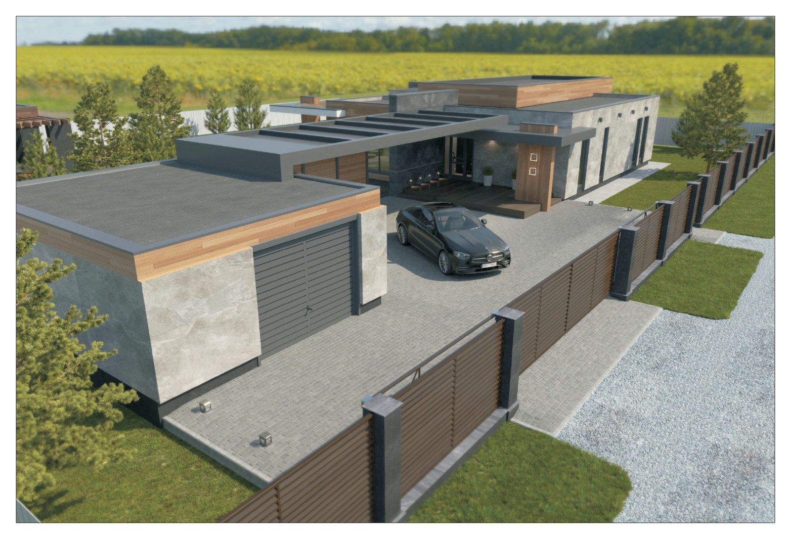 Обложка проекта: Проект «Каркасный дом Хай-Тек» 178,5 кв.м., Баня 76,1 кв.м. гаража 37,8 кв.м.