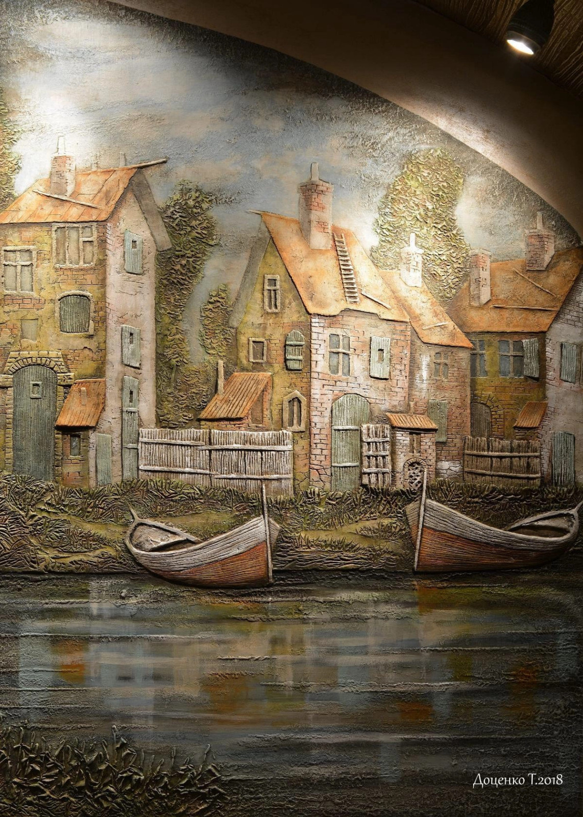 Рельефное панно"Рыбачья деревушка".По мотивам картин Гуидо Борелли.