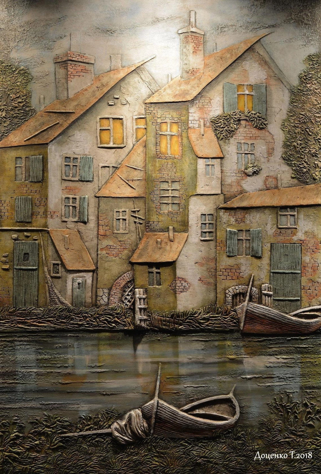 Рельефное панно"Рыбачья деревушка".По мотивам картин Гуидо Борелли.