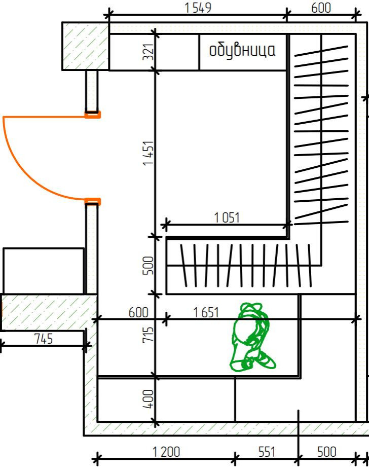 Гардеробная, совмещенная с хоз.комнатой 7,6 м²