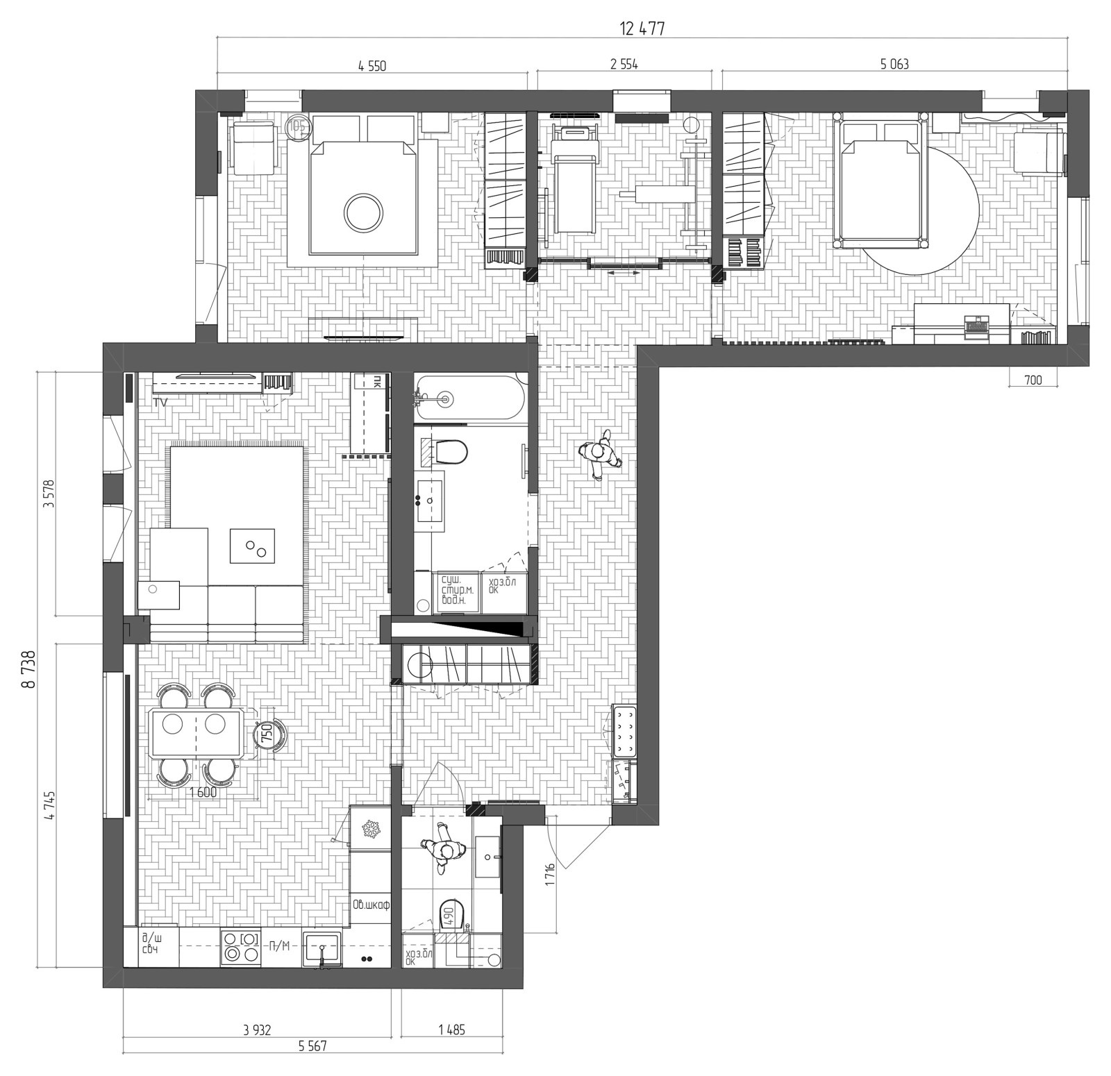Проект общей площадью 100 кв.м. для семьи с дочкой