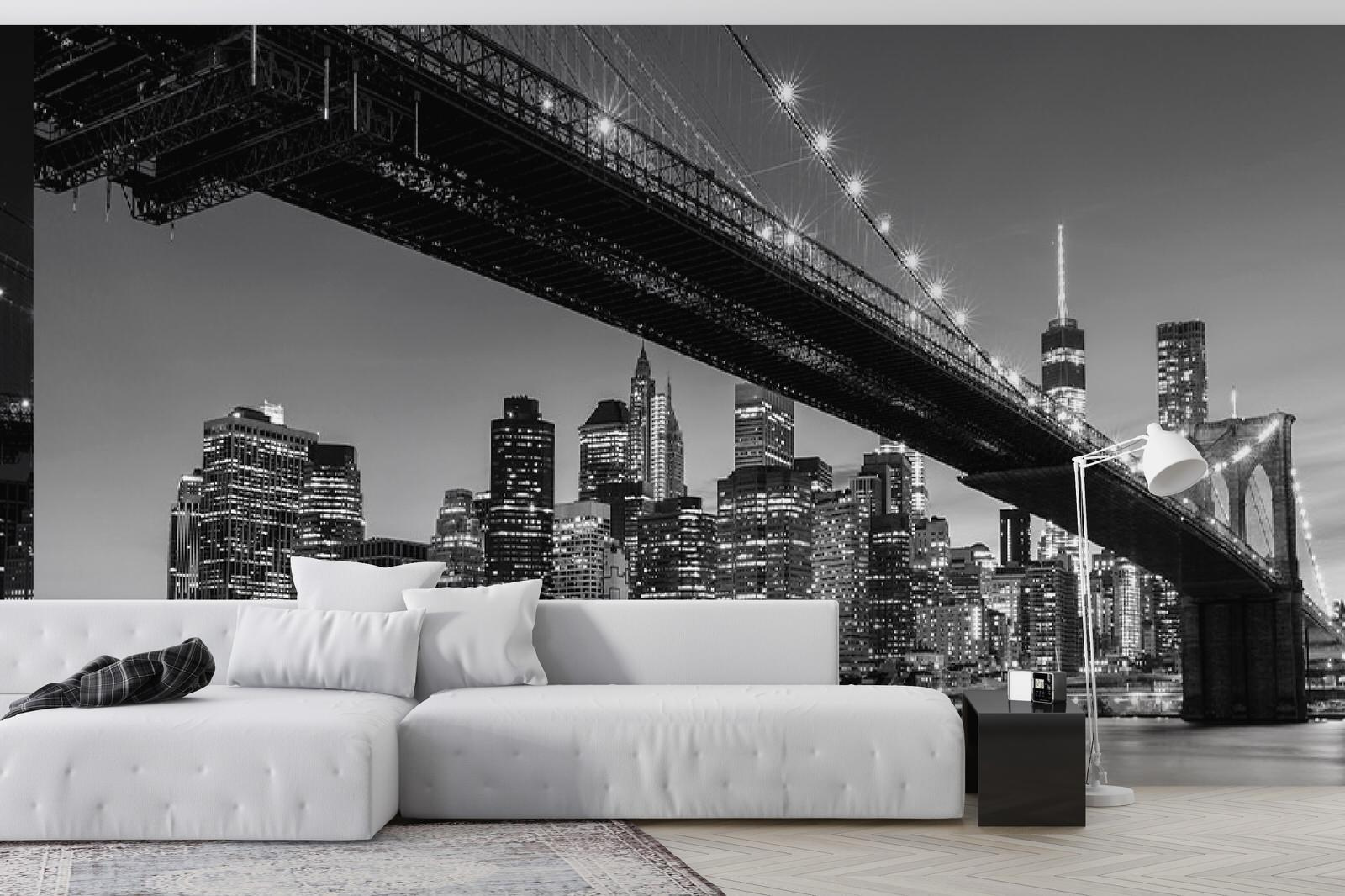 Панорама ночного города в оформлении гостиной