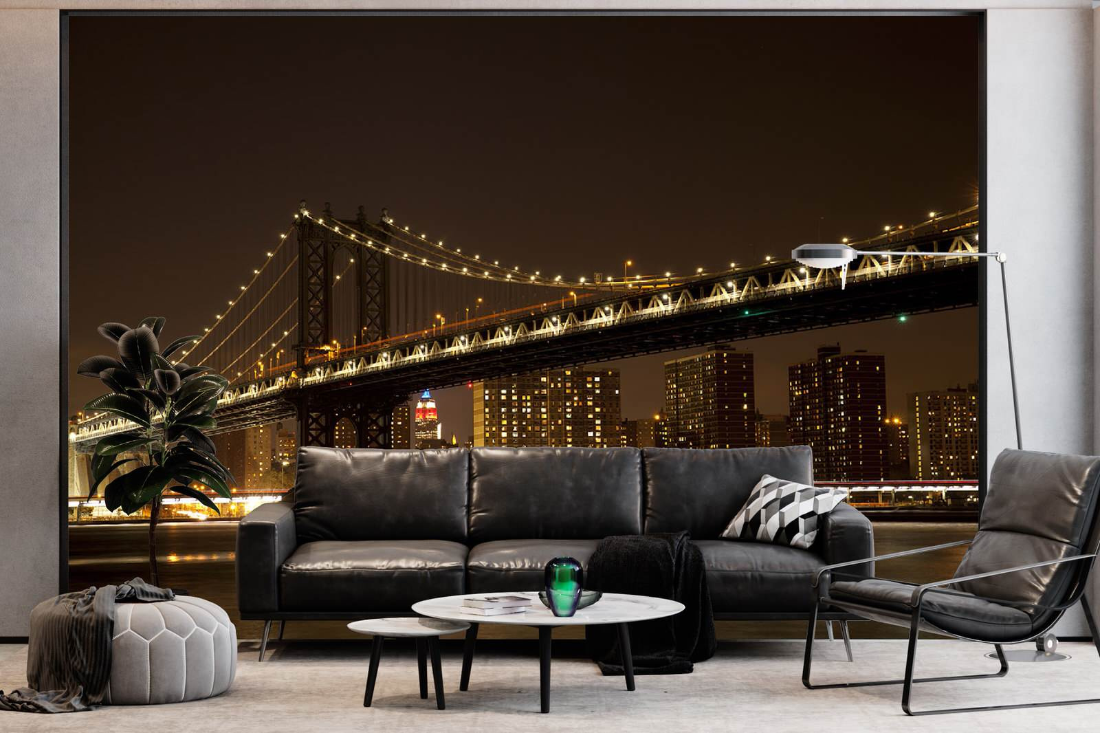 Панорама ночного города в оформлении гостиной