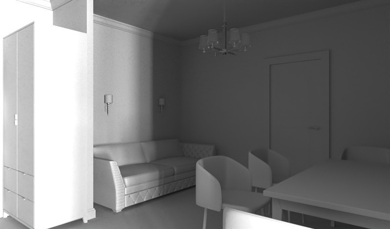 Проект "Черно-белый 3Д кухни-гостиной"