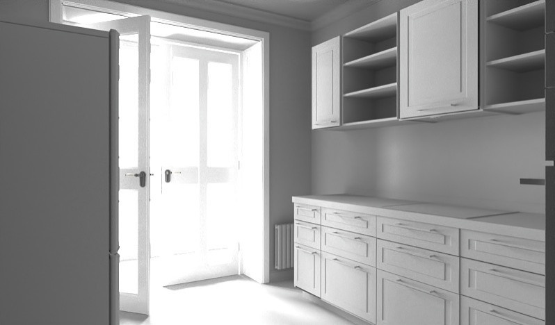 Проект "Черно-белый 3Д кухни-гостиной"