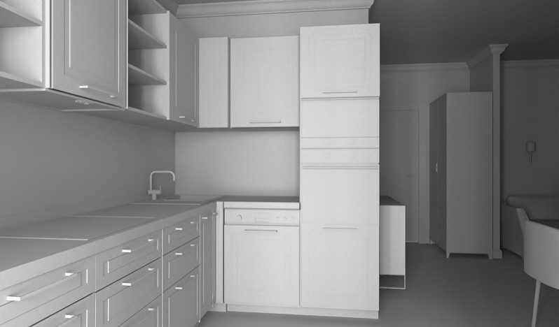 Проект "Черно-белый 3Д кухни-гостиной"