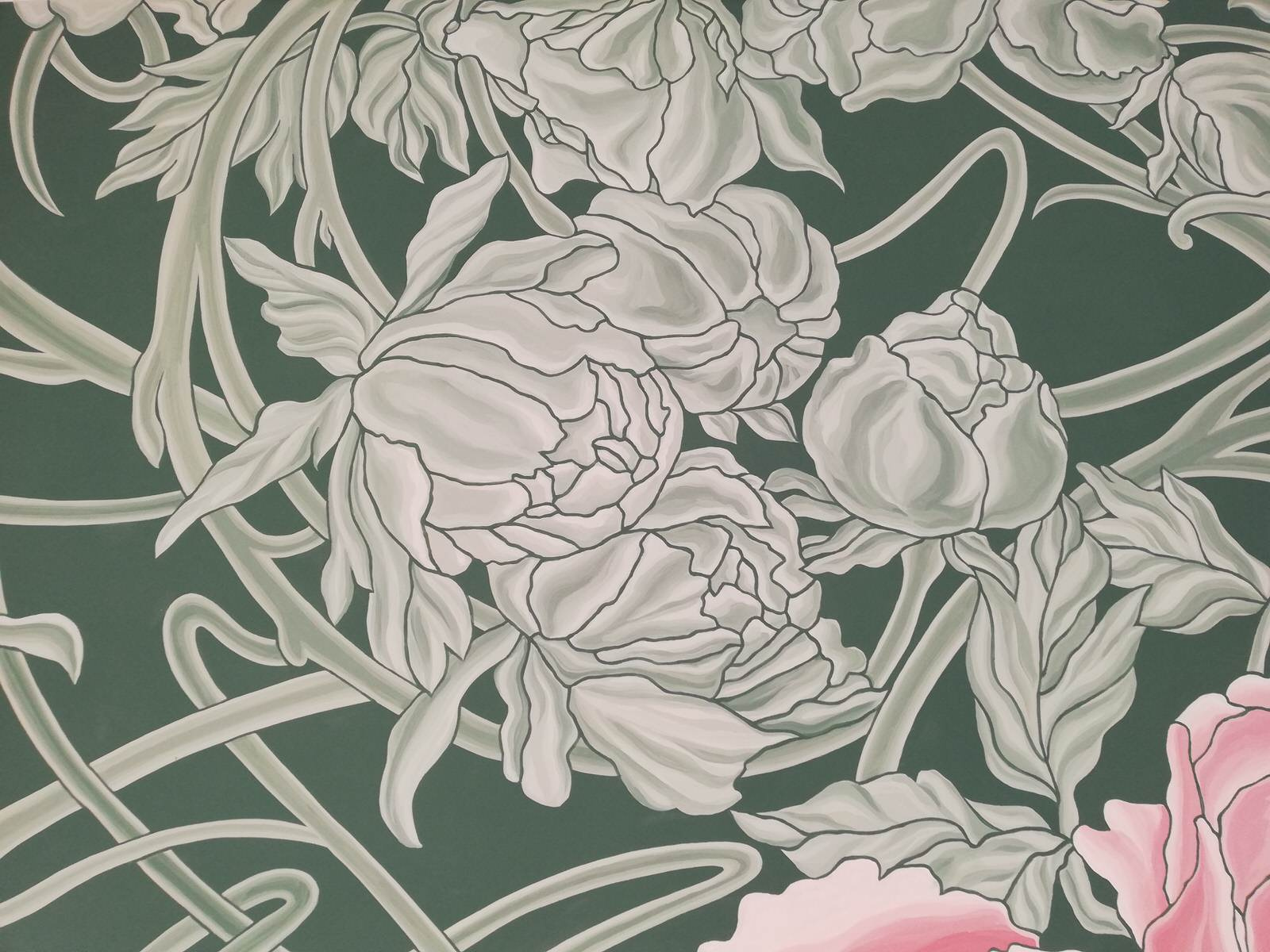 Дизайн проект комнаты для девочек. Роспись на стене в стиле Модерн