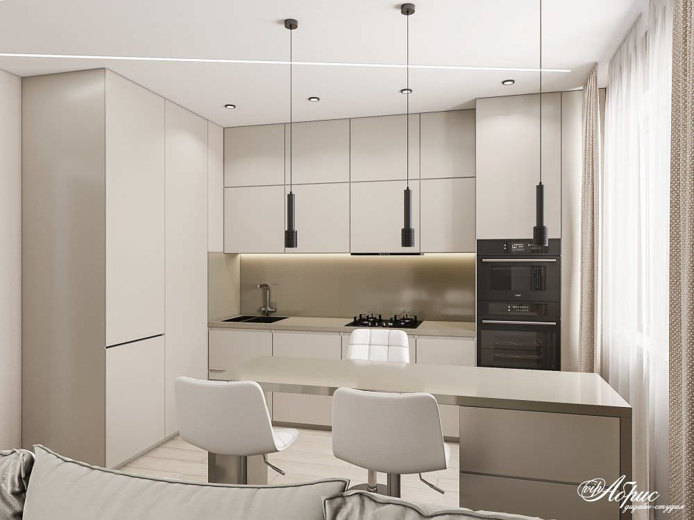 Дизайн двухкомнатной квартиры с совмещенной кухней-гостиной (ул.Кольцевая)