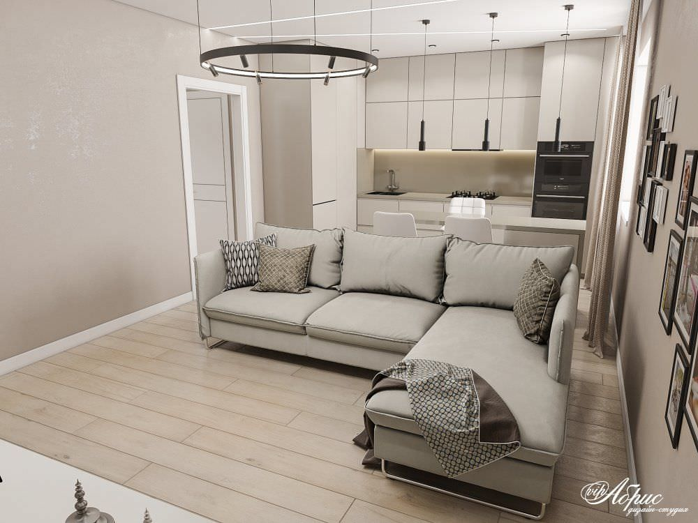 Дизайн двухкомнатной квартиры с совмещенной кухней-гостиной (ул.Кольцевая)