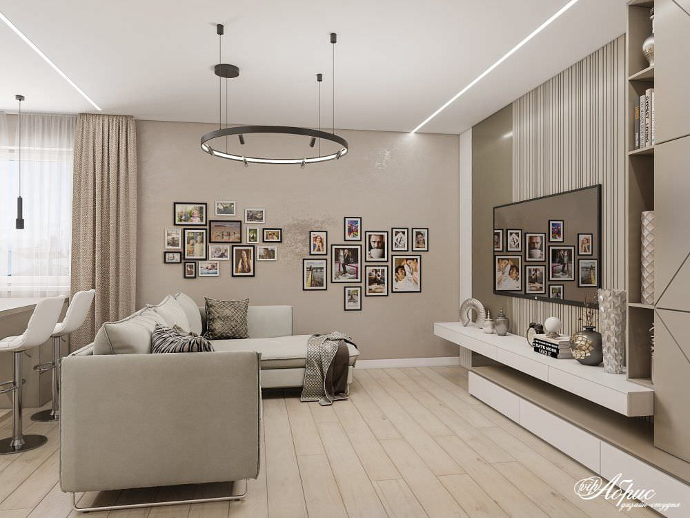 Дизайн двухкомнатной квартиры с совмещенной кухней-гостиной (ул.Кольцевая)