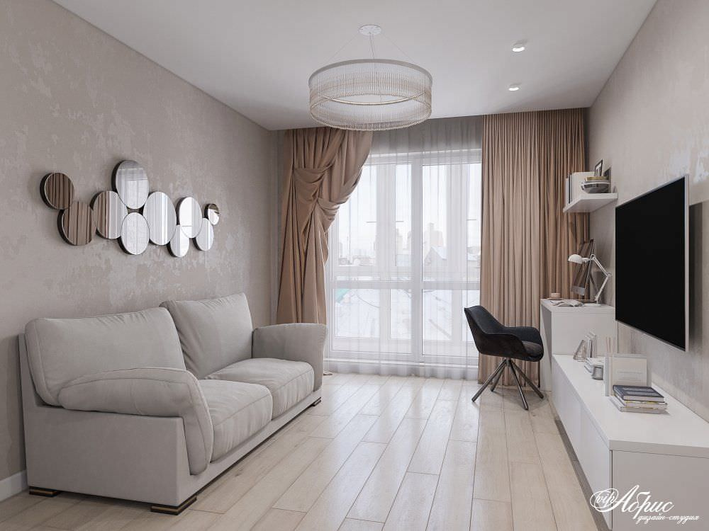 Дизайн двухкомнатной квартиры с совмещенной кухней-гостиной (ул.Кольцевая)