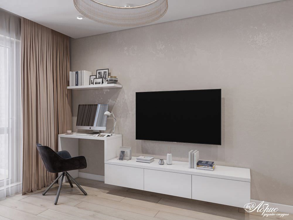 Дизайн двухкомнатной квартиры с совмещенной кухней-гостиной (ул.Кольцевая)