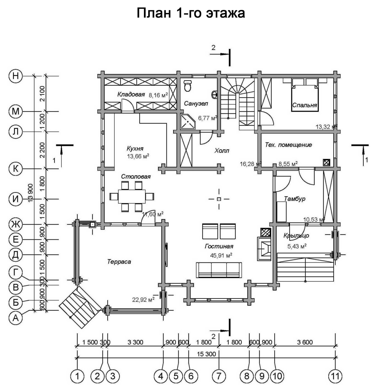 Деревянный дом из клееного бруса БК-300-46 (Вятский Дом)