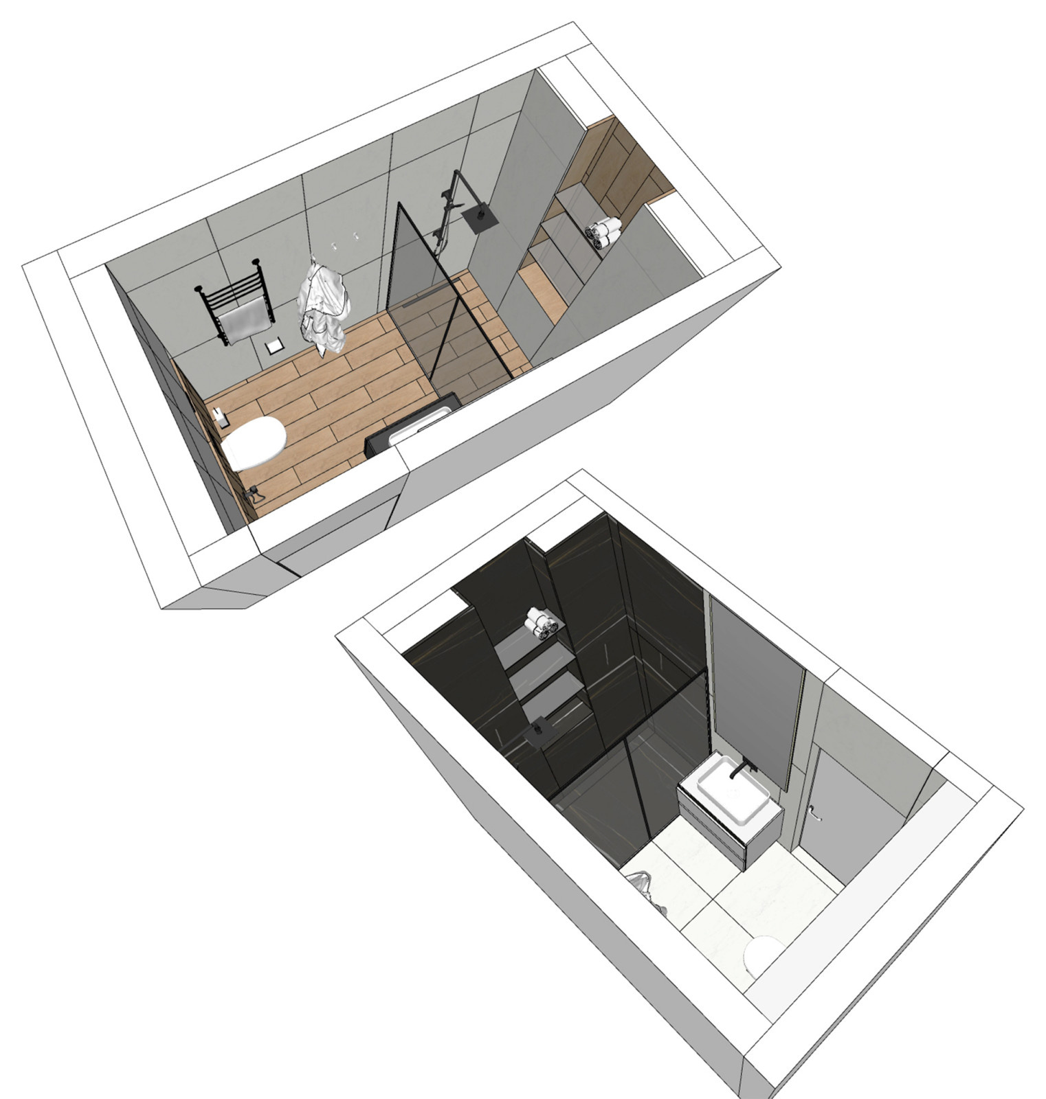 Разработка эскизного проекта санузла в двух вариантах в SketchUp