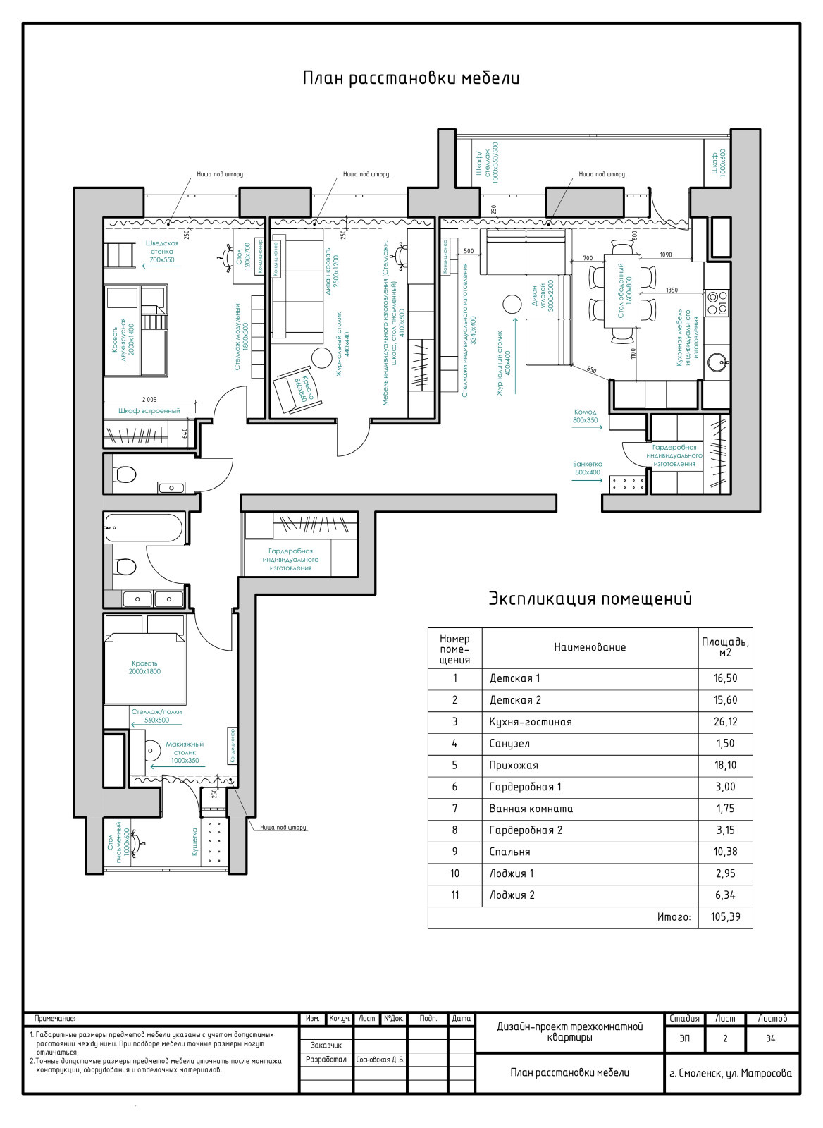 Дизайн трехкомнатной квартиры г. Смоленск