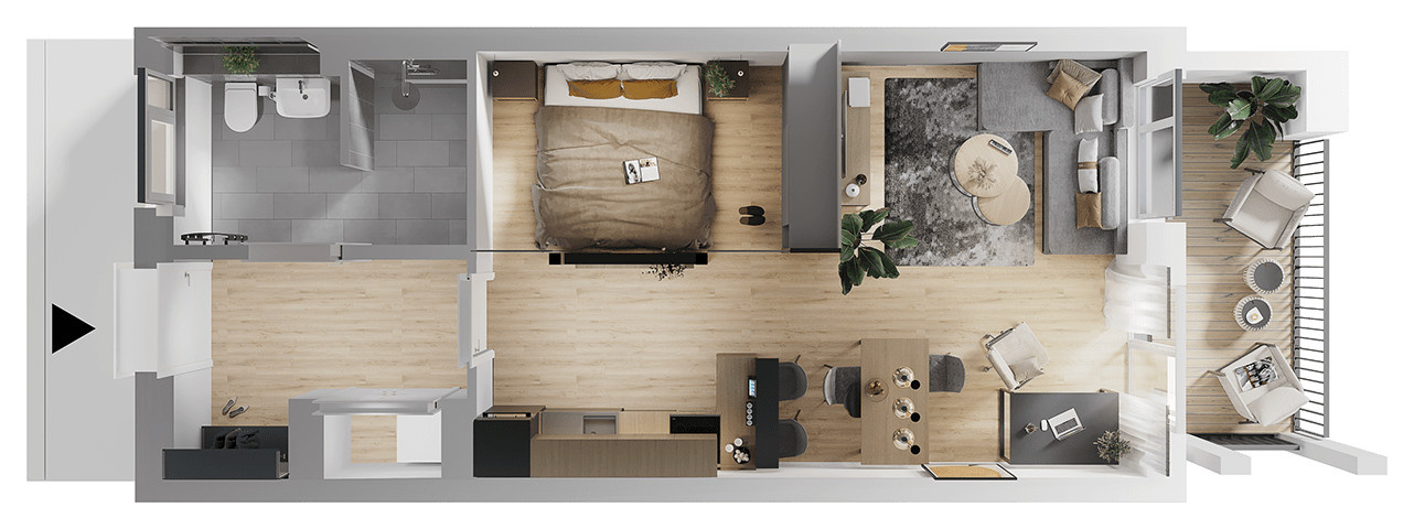 Visualisierung einer 1-Zimmer-Wohnung inkl. 3D Grundriss