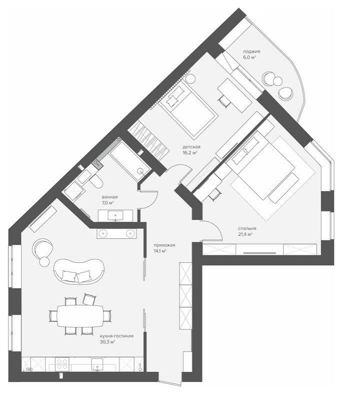 ЖК Московская слобода, 88 м2