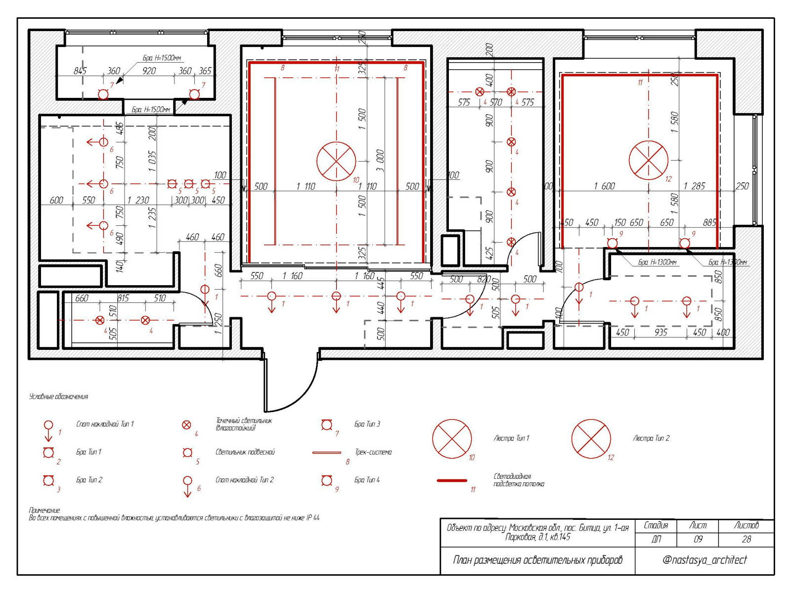 План размещения осветительных приборов