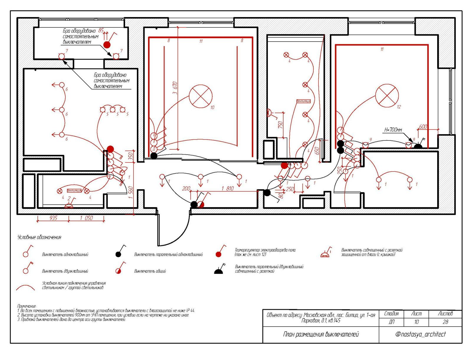 План размещения выключателей