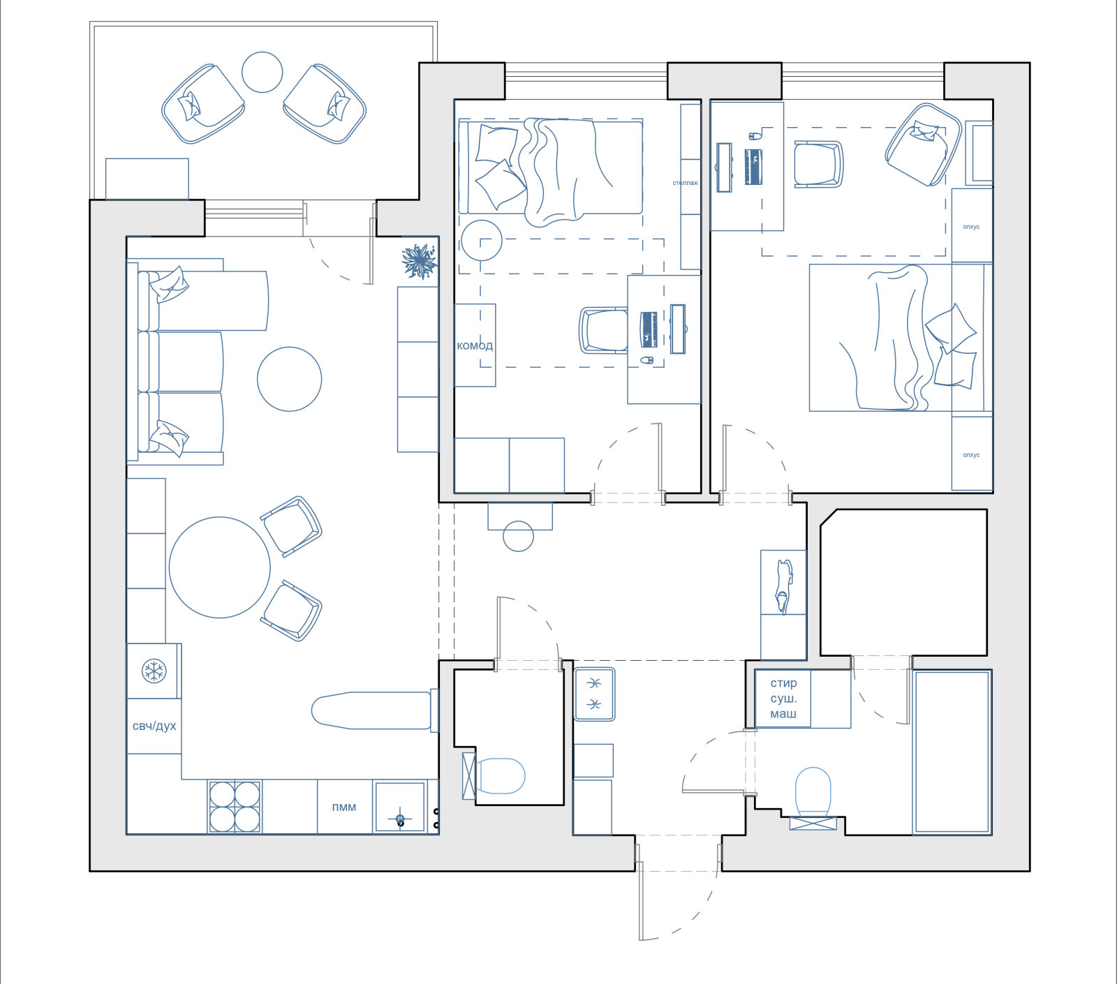 Проект светлой квартиры в Санкт-Петербурге |  Площадь: 68.34 м2.