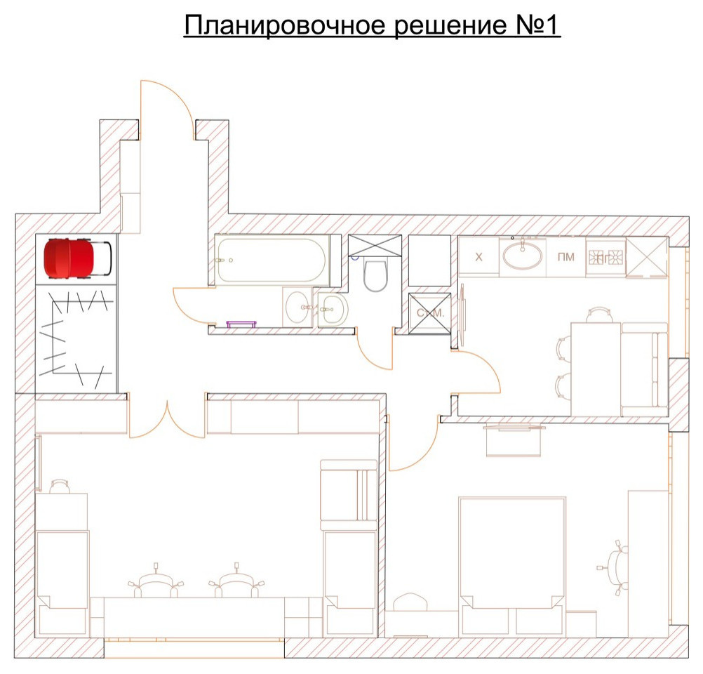 Планоровочное решение двухкомнатной квартиры для молодой семьи