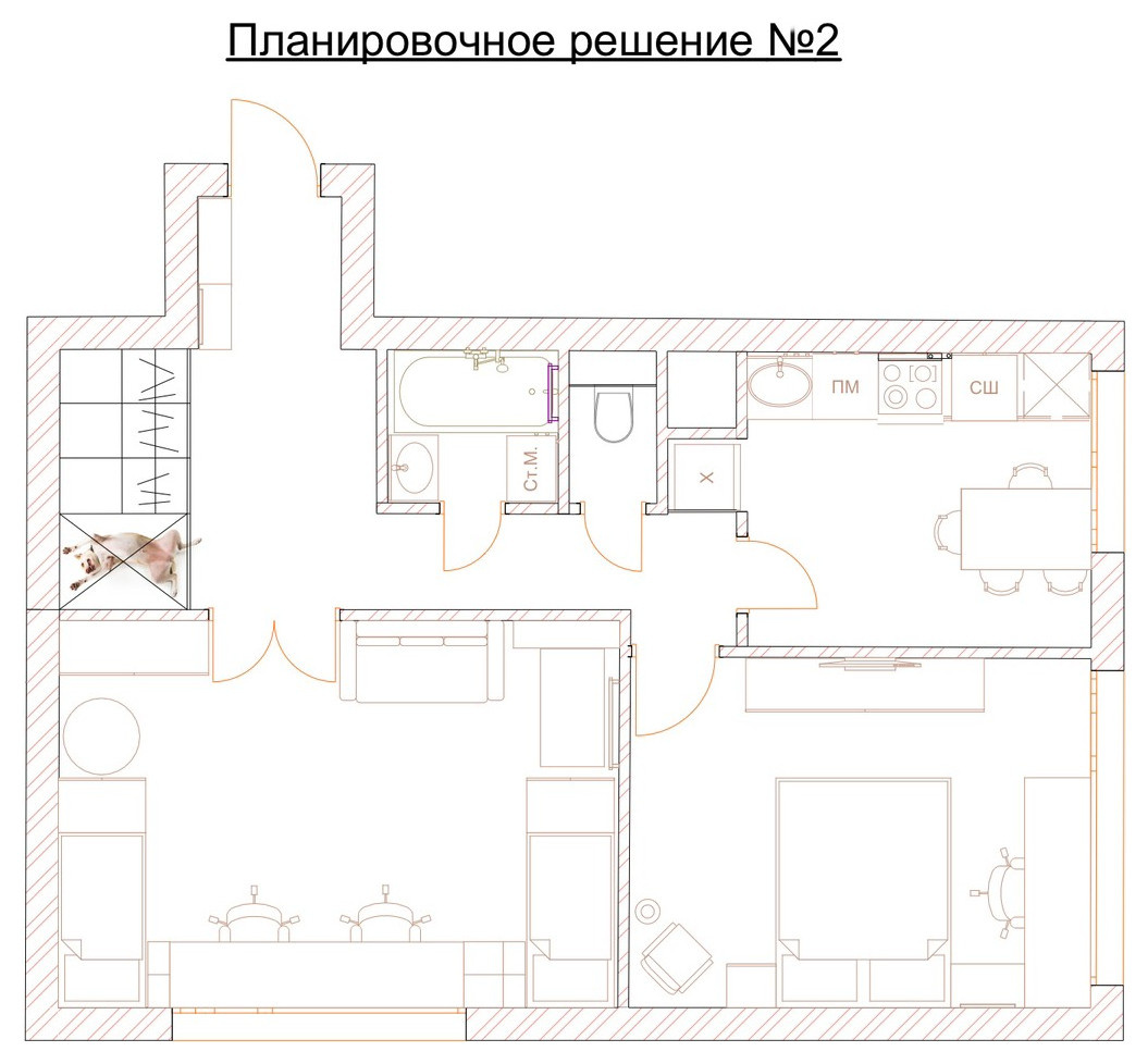 Планоровочное решение двухкомнатной квартиры для молодой семьи