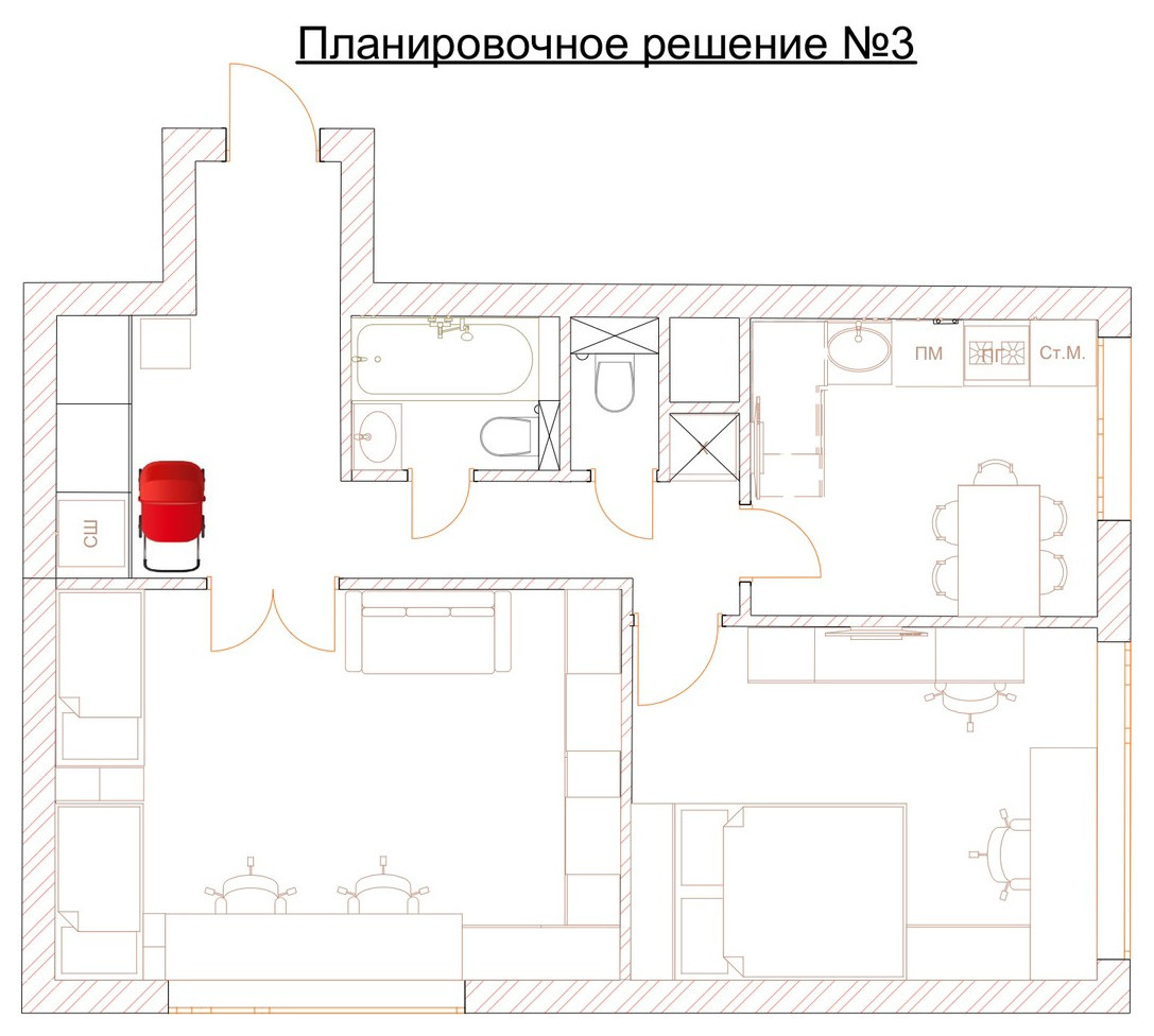 Планоровочное решение двухкомнатной квартиры для молодой семьи