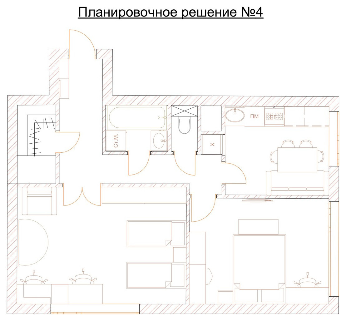 Планоровочное решение двухкомнатной квартиры для молодой семьи